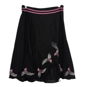Canyon Road Bird Sequin Midi Skirt Womens Size 8 Black Cotton Spandex A Line